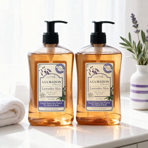 A LA MAISON Lavender Aloe Hand Soap - Natural Liquid Wash with Essential Oils | Biodegradable & Vegan (16.9 oz, 2 Pack)
