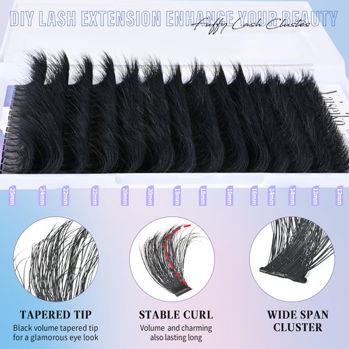 300D Lash Clusters Extensions Mega Cluster Eyelash Lashes 224 Pcs Thick Volume D Curl Wispy Individual Lashes DIY Lash Extension 12-25MM False Eyelashes Makeup at Home Replacement for Yaiseiko