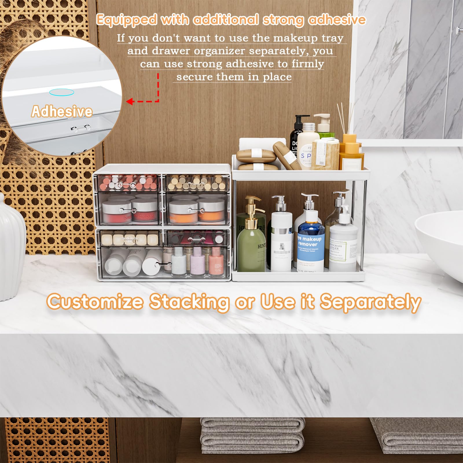 Yieach Bathroom Counter Organizers and Storage,White Acrylic Makeup Organizers with Drawers for Vanity,Bedroom,Plastic Skincare Organizer for Dresser Top Beauty,Cosmetic,Lotion and Perfume Organizer