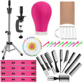 Yahenda 23 Inch Wig Cork Canvas Block Head with Mannequin Tripod Head Stand Wig Holder Stand with Pins Wigs Making Kit and Supplies Accessories for Cosplay Making Wigs Styling Display (Pink)