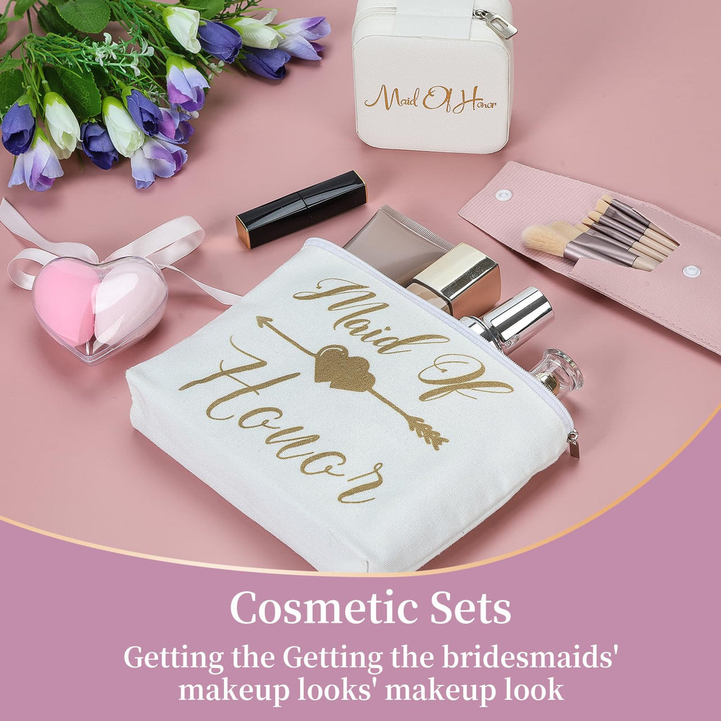 Will You Be My Maid of Honor Gift Box,Maid OF Honor＆Bridesmaids Proposal Gifts Set of 10-Bachelorette&Wedding Party Engraved with "Maid of Honor" 6oz stainless steels Cup,Jewelry box,Makeup Bags,Card