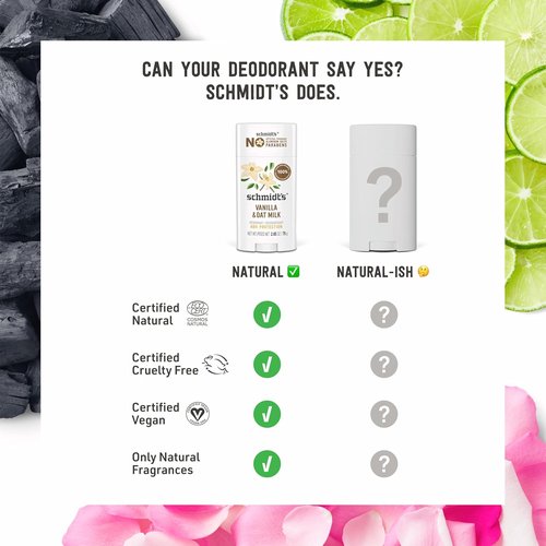 Schmidt's Vegan Deodorant - Aluminum-Free Vanilla & Oat Milk | 24-Hour Odor Protection, 2.65 oz