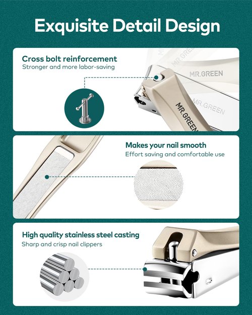 MR.GREEN 3pcs Nail Clippers Set, German Stainless Nail Clippers with Nail File, Anti Splash Excellent Quality Nail Cutters, Professional Finger&Toenail Clippers with Exquisite Case for Men& Women