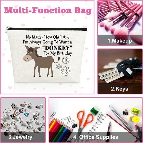 Mxrymvu Donkey Themed Gifts Makeup Bag Crazy Donkey Lady Gift Cosmetic Bag Donkeys Gifts for Women Zipper Pouch Animal Lover Gift for Her Funny Birthday Present Travel Pouch