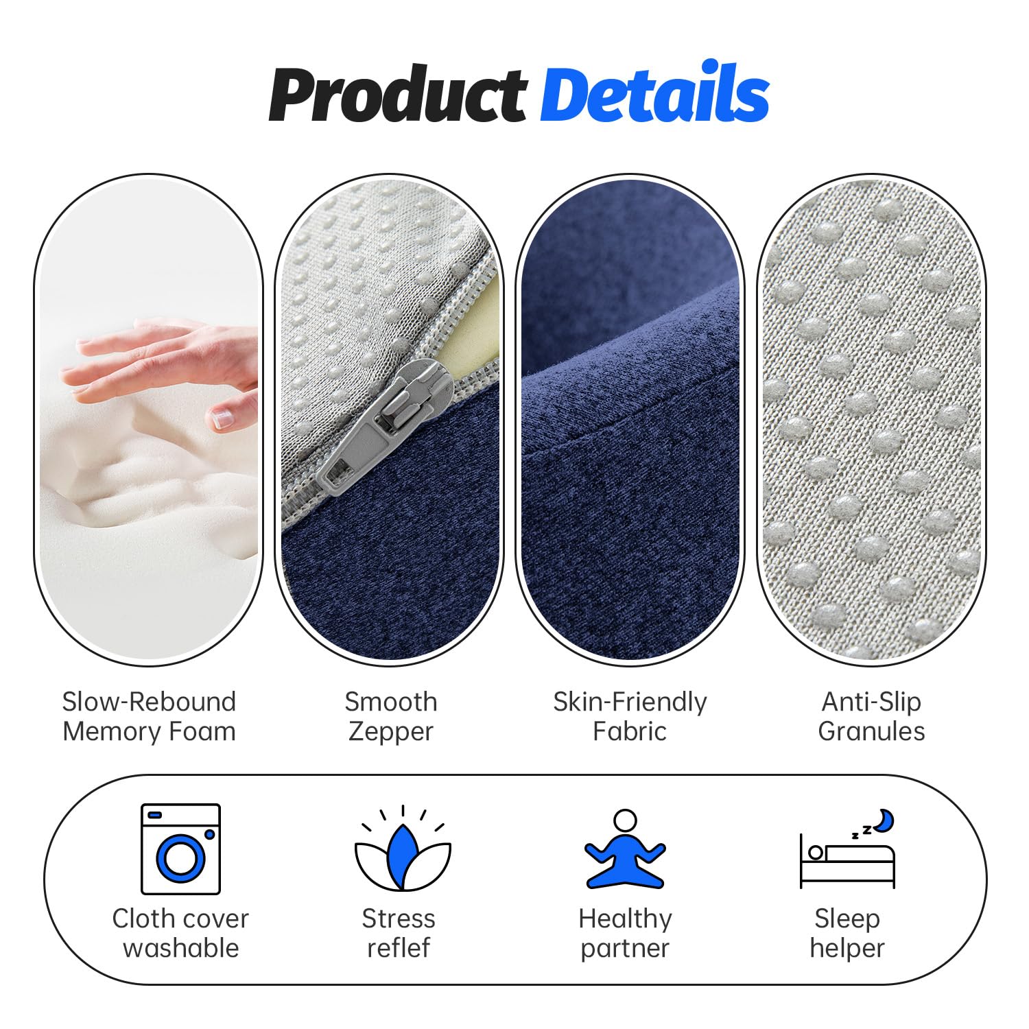 Xiaomubiao Face Down Pillow - Comfortable Massage Headrest for Stomach Sleeping | Navy Blue, Removable Cover