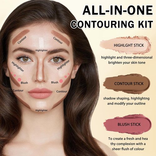IONSGAKO Cream Contour Stick Makeup Kit - Double-Ended Highlighter & Bronzer | 6 Colors for Sculpting Cheeks