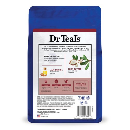 Dr Teal's Pure Epsom Magnesium Salt Soak, Shea Butter & Almond, 3 lbs (Pack of 4)