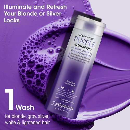 Giovanni Color Chic Purple Shampoo - Reduces Brass & Yellow Tones, Adds Shine | 13.5 fl oz