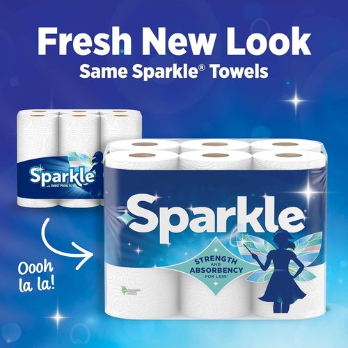 Sparkle Paper Towels - Spirited Print Design, 6 Double Rolls (660 Sheets) | Strong 2-Ply for Kitchen Cleanup