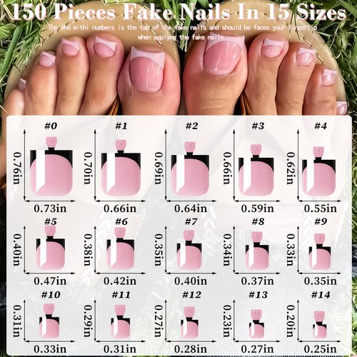 150pc French Tips Press on Toenails Women Toe Nail Press ons, Black French Tip Toe Press on Nails Fake Toenails Square Fake Toes Nail Tips Glue on Toenail Stick Acrylic Toes Nails Kit with Glue Tab