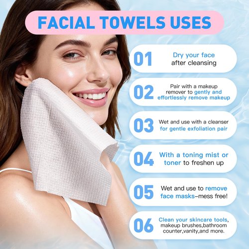 MAKKIWAI Face Towels Skin Club,1 Pack 50 Ct makeup remover wipes, 10"×12" Disposable eyelid wipes XL, Ultra Soft Makeup Remover Dry Wipes, Facial Towel