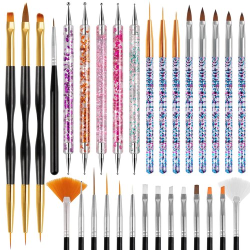 31pcs Nail Art Brushes, Nail Art Design Tools Kit with Liner Brush Dotting Tools Drawing Pens Design Tools Polish Brushes for Women Nails Gel Painting