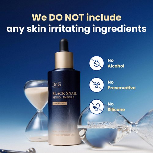 Dr. G Black Snail Retinol Ampoule - Korean Skincare with Snail Mucin - Advanced Retinol Face Ampoule for Glowing Skin - Anti Aging - Pore Minimizer for Fine Lines & Even Skin Tone Support - 1.69 fl oz