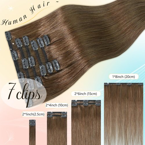 Newfeeling Light Brown Hair Extensions 15 Inch 75g Natural Straight 100% Real Human Hair #6 Chestnut Brown Hair Extensions