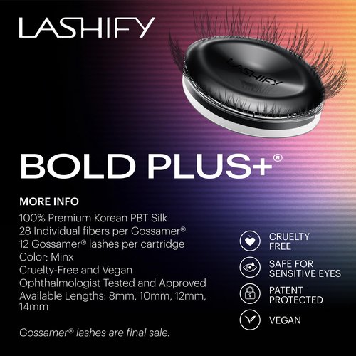 Lashify Bold Plus+ 10mm Gossamer Eyelash Extensions Refill in Minx Color, Easy DIY False Lashes for the Most Delicate, Natural and Long Lasting Look