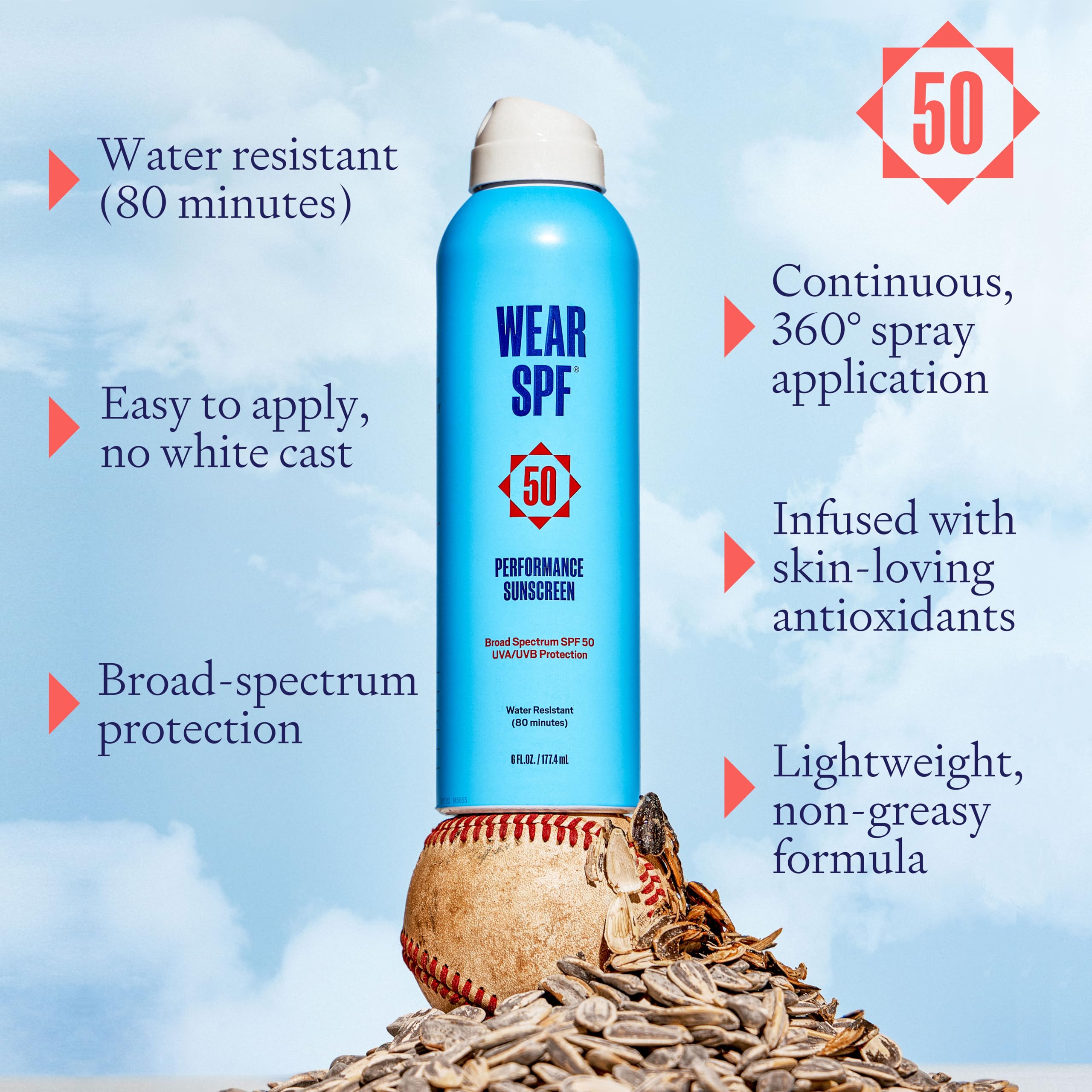 Wear SPF Performance Sport Sunscreen Spray – Water & Sweat-Resistant SPF 50, 3-pack