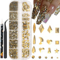 HNUIX Mine Golden Nail Rhinestones Kit Flatback Crystal Metallic Gold Gems Stones 1450Pcs Nail Art Gems Diamonds Jewels Multi Shapes Sizes Nail Charms Tweezer & Wax Pen for Nails DIY Faces Eyes Makeup
