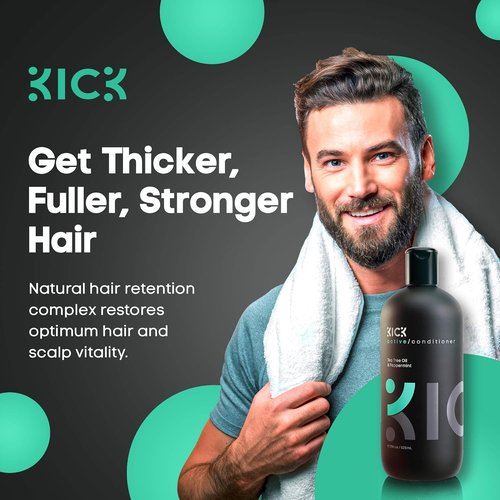Kick Mens Conditioner - Tea Tree & Peppermint Anti-Hair Loss Treatment - 17oz Pro-Nourishing Formula