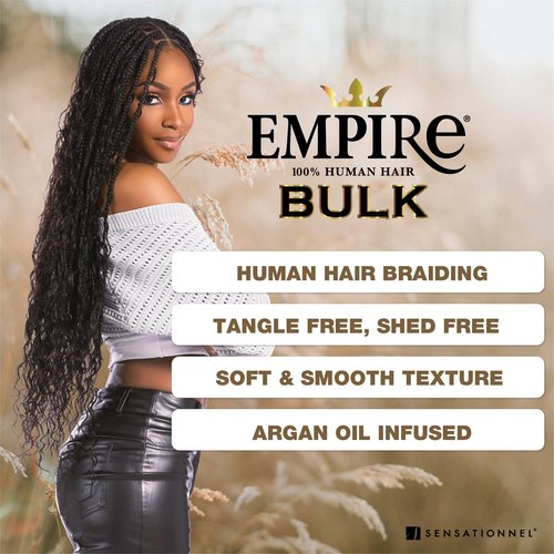 Sensationnel Empire Bulk Braiding – Water Wave Human Hair Braids for Knotless Boho Box or Curly Loosewave Styles 1 pack (14 inch, 1B OFFBLACK)