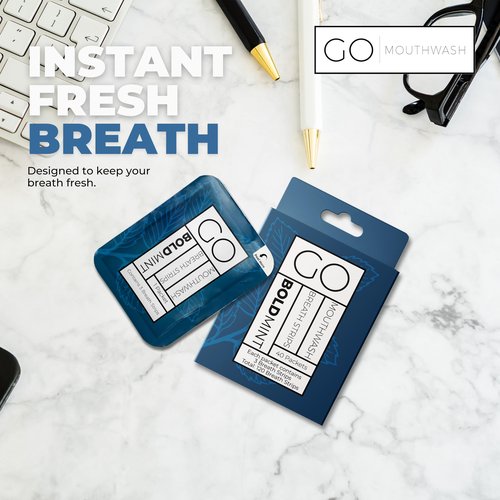 Breath Strips for Bad Breath by Go Mouthwash- Indivivual Packets containing 3 Bold Mint Strips - Alternative to Breath Mints, Travel Mouthwash, Breath Spray, and Other Fresheners - Perfect on The GO