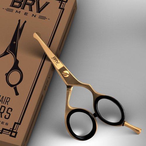BRV MEN Rounded-Tip Small Trim Scissors for Men 4.2" | Titanium Series | Nose Hair Scissors for Men | Professional Grooming for Beard, Mustache & Ear Hair - RIGHT HANDED (Titanium Bronze)