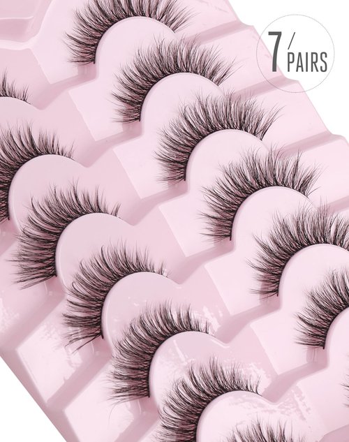 Onlyall Natural Lashes Wispy Lashes Natural Look False Eyelashes Flared Eyelashes 7 Pairs D-K06