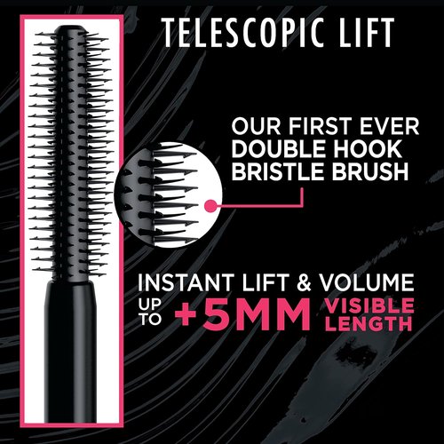 L'Oreal Paris Telescopic Lift Mascara - Lengthening & Volumizing Eye Makeup | 36HR Wear, Blackest Black, 0.33 Fl Oz