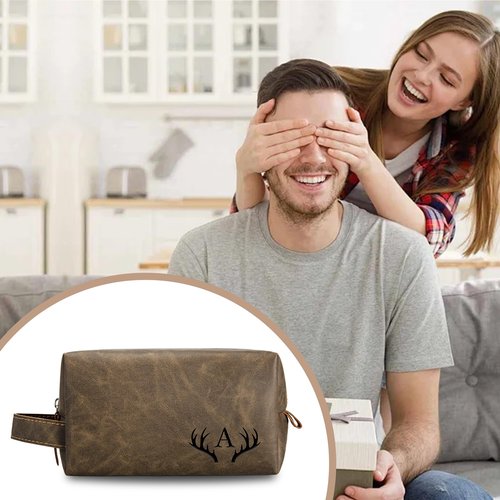 IUZOE Personalized Christmas Birthday Gifts for Son Adult, Custom Initial PU Leather Toiletry Travel Bag, Son Gifts from Mom and Dad, Initial W