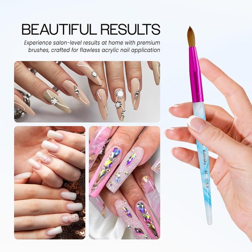 PANA USA Acrylic Nail Brush - Pure Kolinsky Hair with Pink Ferrule | Round Shape, Size 8