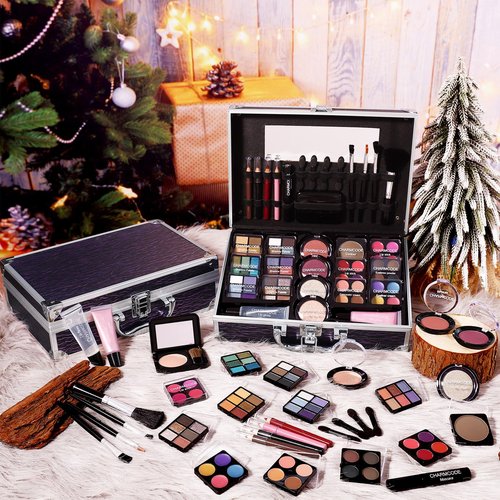 Makeup Kit for Teen Girls & Women Full Kit, Beauty Train Case with Starter Cosmetic Set, Make Up Valentine Gift Box with Eyeshadow,Lipgloss,Highlighter,Blush,Lip&Eye Pencils,Brush & More(Purple)