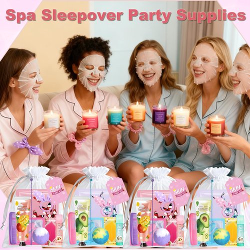 UUNZ 144 PCS Spa Party Supplies for Women, Spa Party Favors Include Face Masks Skincare, Hand Cream, Lip Balm, Eye Mask, Lip Mask,Foot Bath Bomb, Hair Brush, Spa Birthday Sleepover Party Supplies