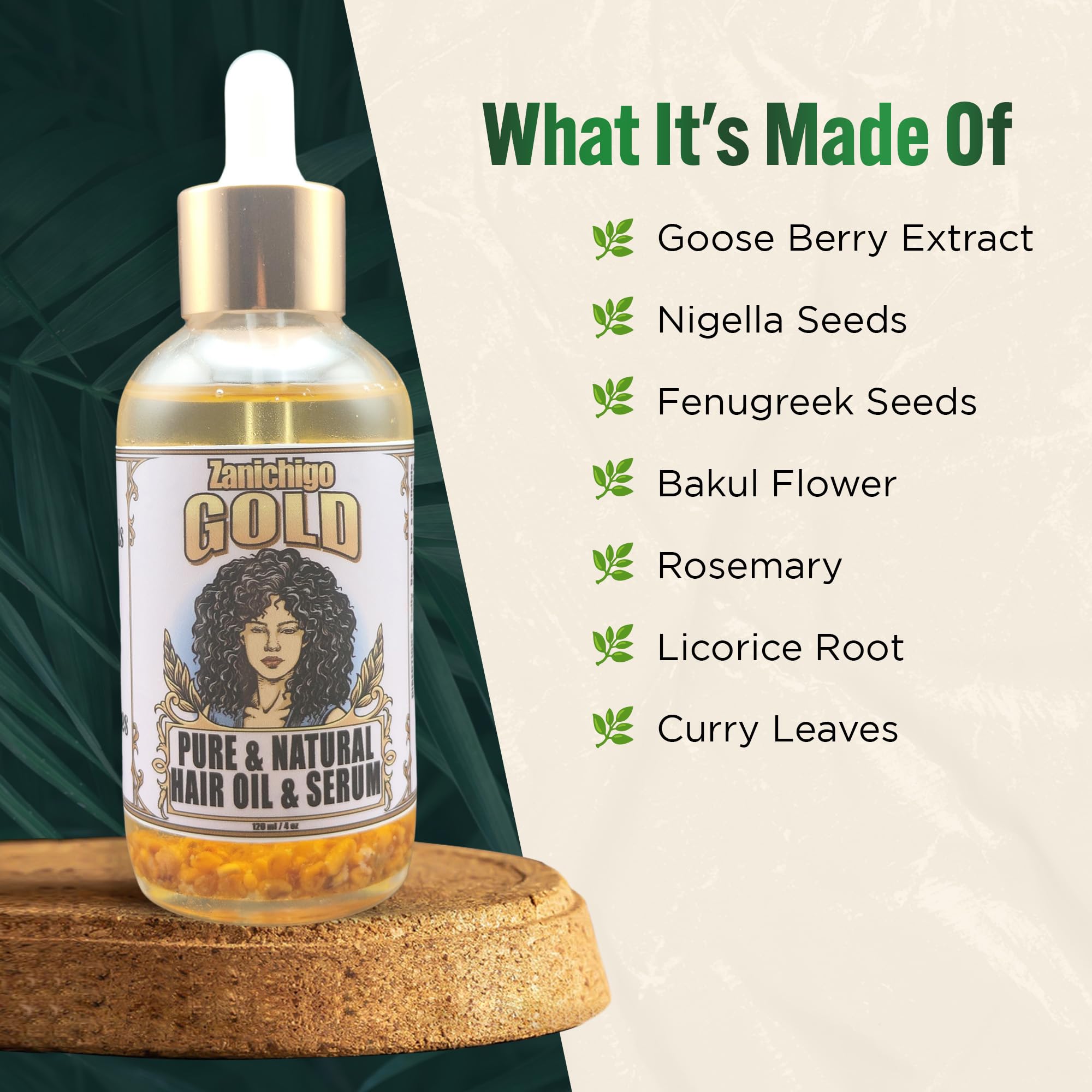Zanichigo Gold Hair Oil – Fenugreek Strengthening Serum for Dry, Damaged, Frizzy & Coarse Hair | Anti-Hair Fall | Anti-Hair Loss Hair Growth Oil Treatment | All-Natural | 2 Ounce