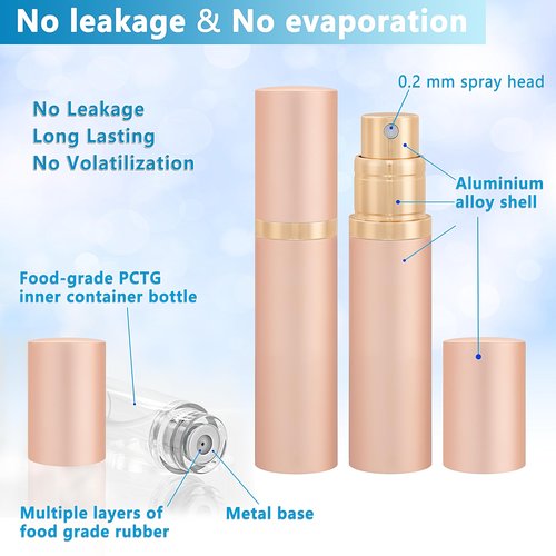 Qavhun Travel Refillable Perfume Atomizer Bottle 5ml Leakproof Travel Perfume Refillable Bottle, Perfume Atomizer (Rose Gold)