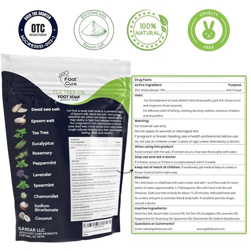 Tea Tree Oil Foot Soak - Epsom Salt Formula for Toenail Repair & Sore Feet Relief | 16 oz Made in USA