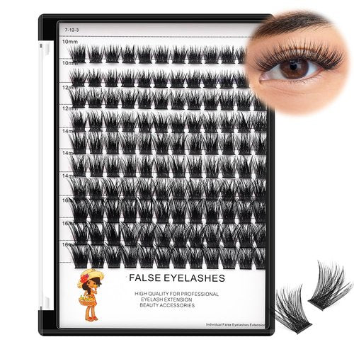BODERMINCER Lash Cluster Color Black/Brown D Curl 120pcs 8-10-12-14mm/10-12-14-16mm Mixed Segment Cluster Individual Lashes DIY Lash Clusters Self Use Lash Clusters Kit (16mm)