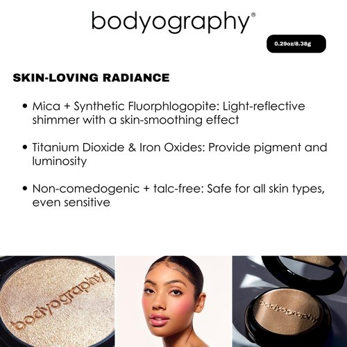 Bodyography Highlighter Pressed Powder, From Within | Universal Shade Powder Compact for Face, Eyes & Body | Buildable Wet or Dry Application | Silky, Finely Milled, Long-Wear Glow for All Skin Tones