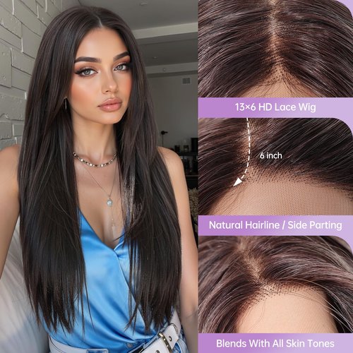 testar Black Lace Wigs 13x6 HD Lace Frontal Straight Wigs with Baby Hair 30 Inch Natural Black Lace Wig Synthetic Wig for Women Daily Use