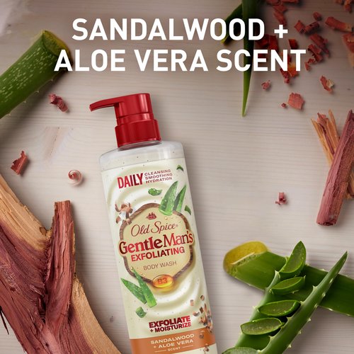 Old Spice GentleMan's Exfoliating & Moisturizing Body Wash for Men, 24/7 Shower Fresh with Long Lasting Scent, Renewing Vitamin B3 Blend, Sandalwood + Aloe Vera Scent, 18 oz
