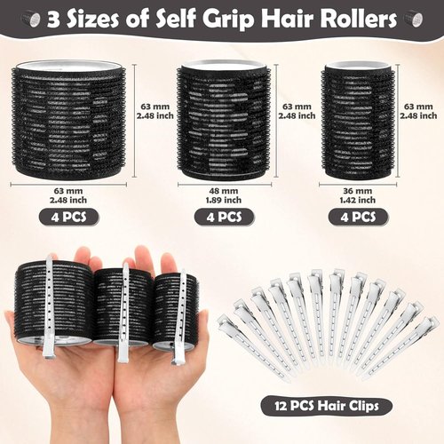 Skiennix Thermal Hair Rollers - 24PCS Jumbo Curlers with Clips for Volume | 63mm, 48mm, 36mm Sizes