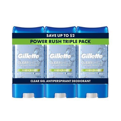 Gillette Antiperspirant and Deodorant for Men, 72hr Sweat & Odor Protection, Long Lasting Freshness, Anti-White Mark Technology, Clear Gel, Power Rush Scent, 3.8 oz (Pack of 3)