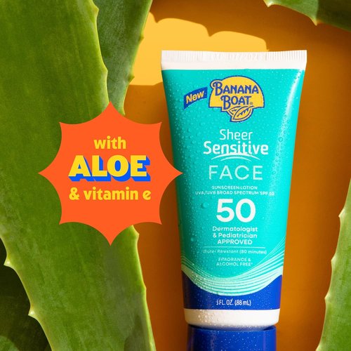 Banana Boat Sheer Sensitive Face Lotion - SPF 50 Protection | 3oz Size for Gentle Skin