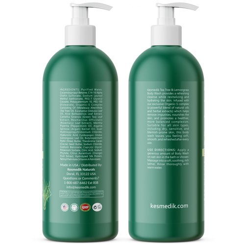 KESMEDIK Tea Tree Lemongrass Body Wash MaxTherapy, Itchy Skin Relief, Antifungal Defense, Fights Body Odor, Soothes Jock Itch & Athlete's Foot, Intimate Wash, Men & Women, 2-Pack, Limited Edition