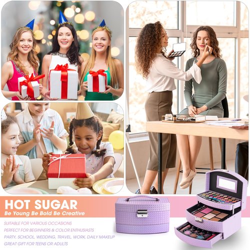 Hot Sugar Girls Makeup Kit for Birthday Gift, All in One Makeup Set for Women Full Kit, Christmas Beauty Set for Teens 10 12 13 16 Includes Real Cosmetics (Purple)