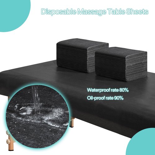Disposable Bed Sheets for Massage Table 50 Pcs 31" x 71" Waterproof Massage Table Sheets Soft Non Woven Fabric SPA Massage Table Bed Cover Breathable for Beauty Tattoos Waxing Travel (Black)