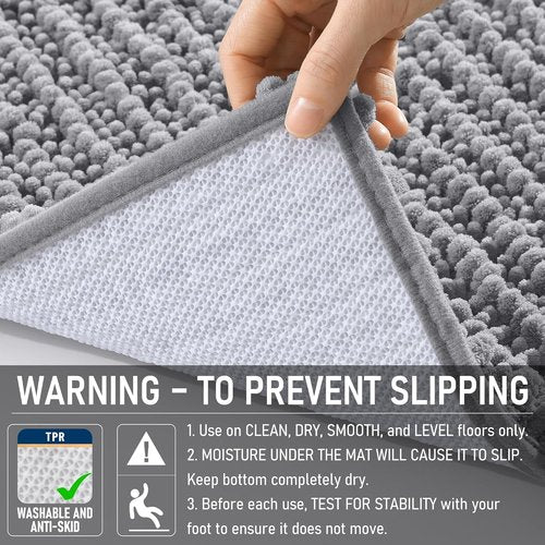 OLANLY Bathroom Rug Mat - Soft, Absorbent Chenille Bath Mat with Non-Slip Backing | 30x20 Inches, Grey