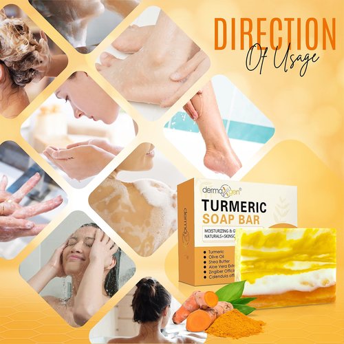 DERMAXGEN Organic Turmeric Soap Bar for Face & Body – Pure Turmeric Soap Bar for Acne, Scars, Uneven Tone, Blemish Control, Sun Damage & Age Spots – Handcrafted Skincare – (Pack of 6)