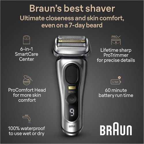 Braun Series 9 PRO+ Electric Razor - 5 Pro Shaving Elements for Ultimate Closeness & Comfort | 6-in-1 SmartCare Center