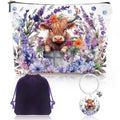 Luvsweets Highland Cow Gifts for Women - Spring Highland Cow Floral Makeup Bag and Cute Cattle Keychain, Western Gifts for Animal Lovers, Christmas Birthday Present for Friends Sister Mom
