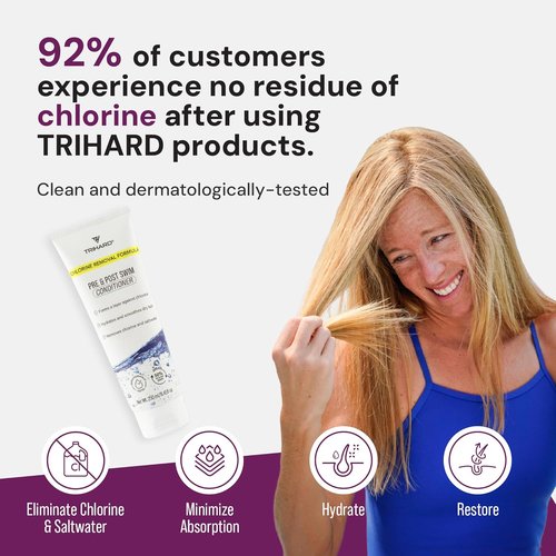 TRIHARD Chlorine Defense Swim Conditioner - Protect & Hydrate Hair from Pool & Ocean | Pre/Post Swim Care