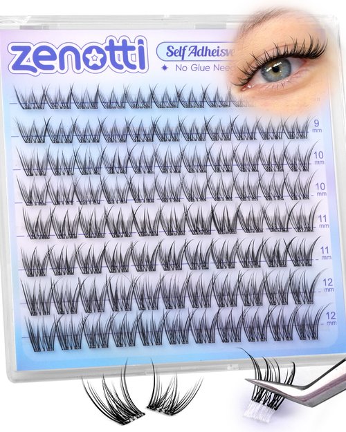 Self Adhesive Eyelashes Natural Self Adhesive Cluster Lashes No Glue Wispy Eyelash Clusters Pre Glued Short 9-12mm Manga Lash Cluster Press on Individual lashes by zenotti